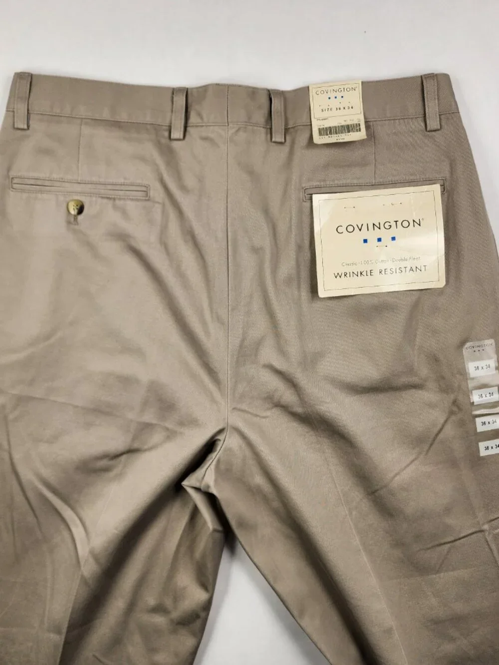 Covington Mens 36x34 Khaki Chino Pants 100% Cotton Double Pleated Classic NWT